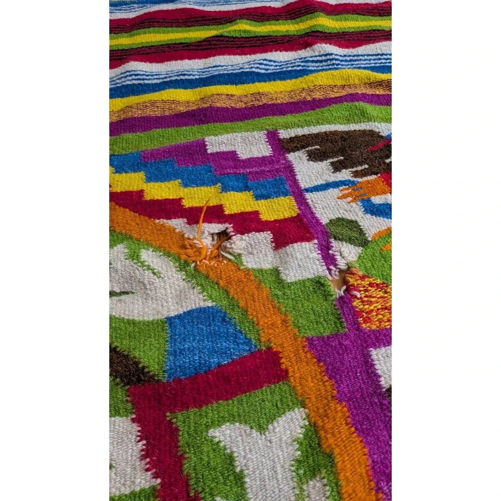 Vintage Mexican Flat Weave Rug/Wall Art Aztec Cabin Cottage Vacation Home